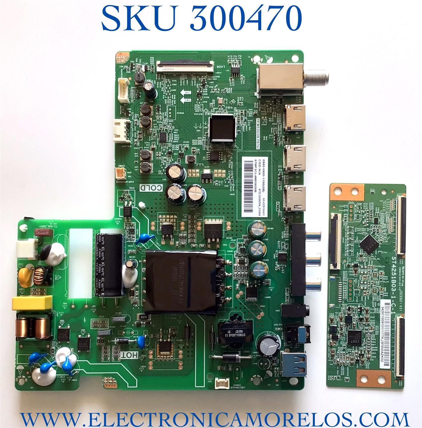 KIT DE TARJETAS PARA TV INSIGNIA 0980-0900-1190 / TP.MS3553W.PB762 / 65MF3CL4M03820B / T-CON 3429110091 / ST4251B03-1-C-1 / MODELO NS-43D510NA21